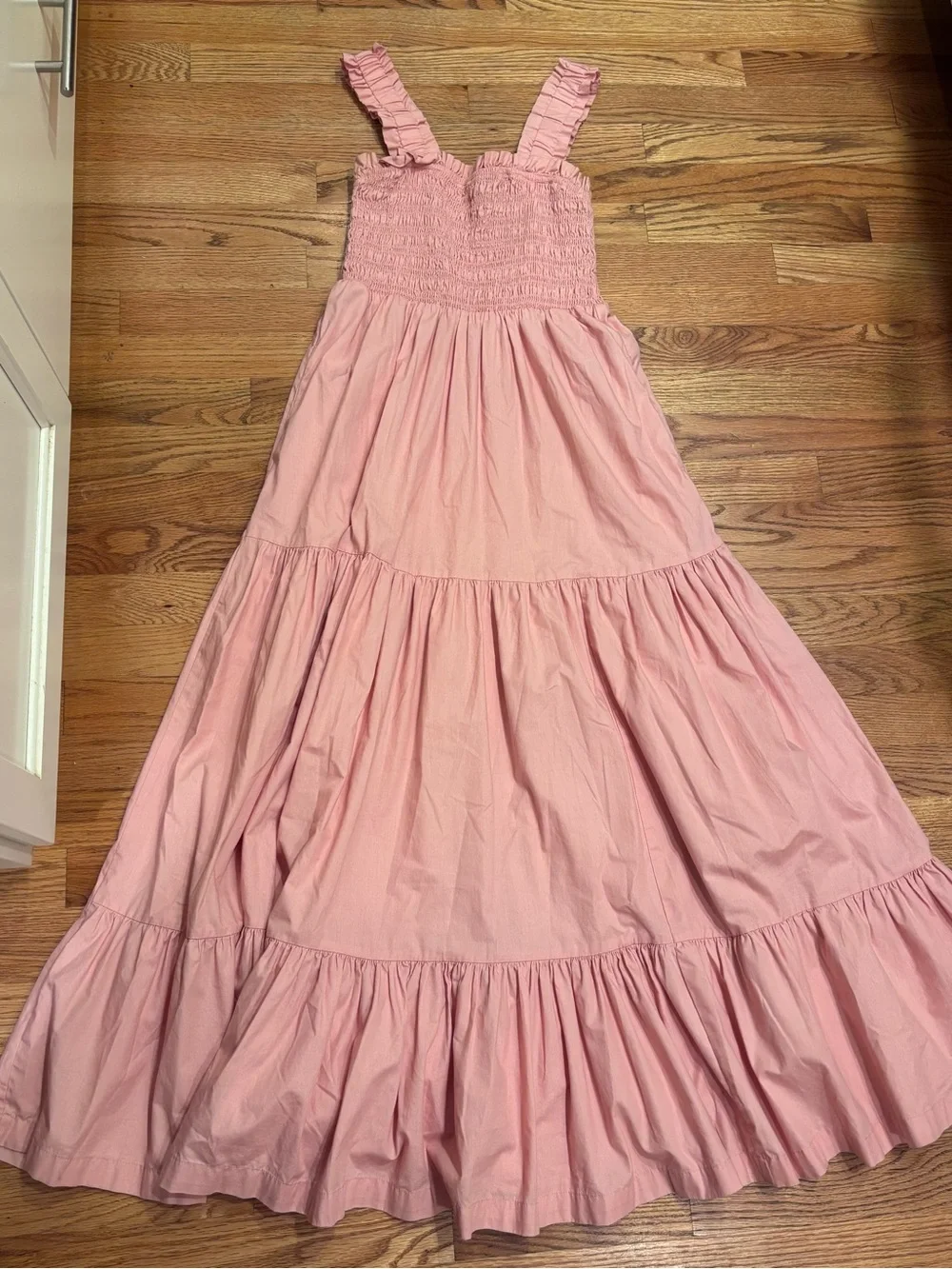 Abercrombie & Fitch Pink Smocked Tiered Maxi Dress Ruffle Straps Medium